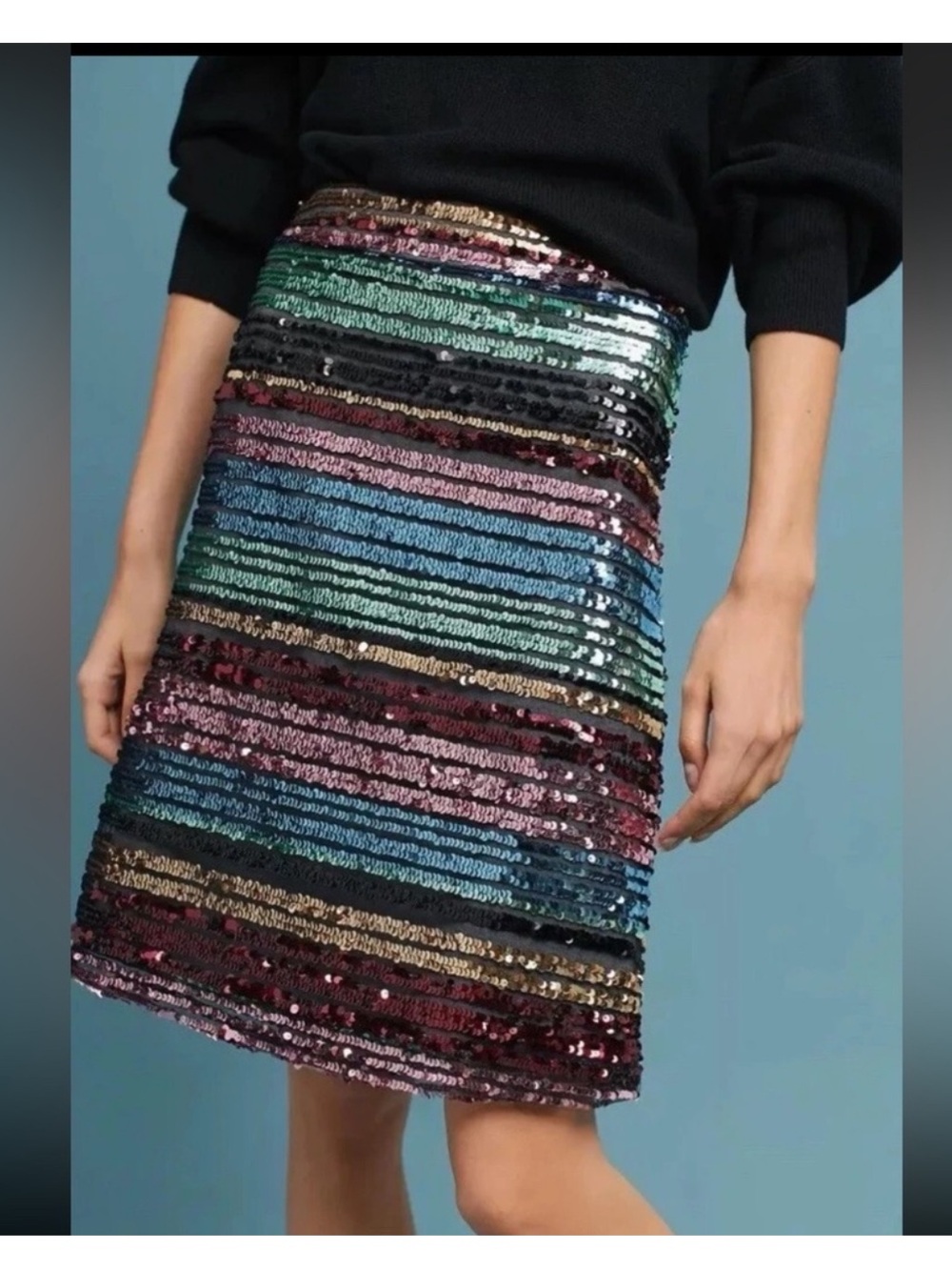 Anthropologie Sequined Soiree Striped Skirt by MOULINETTE SOEURS size 8 rainbow